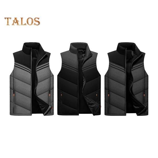 Męska bawełniana kamizelka ze stójką, bez rękawów, zapinana na suwak, z kieszeniami, kolorowy wzór w paski, gruba termiczna ocieplana kamizelka