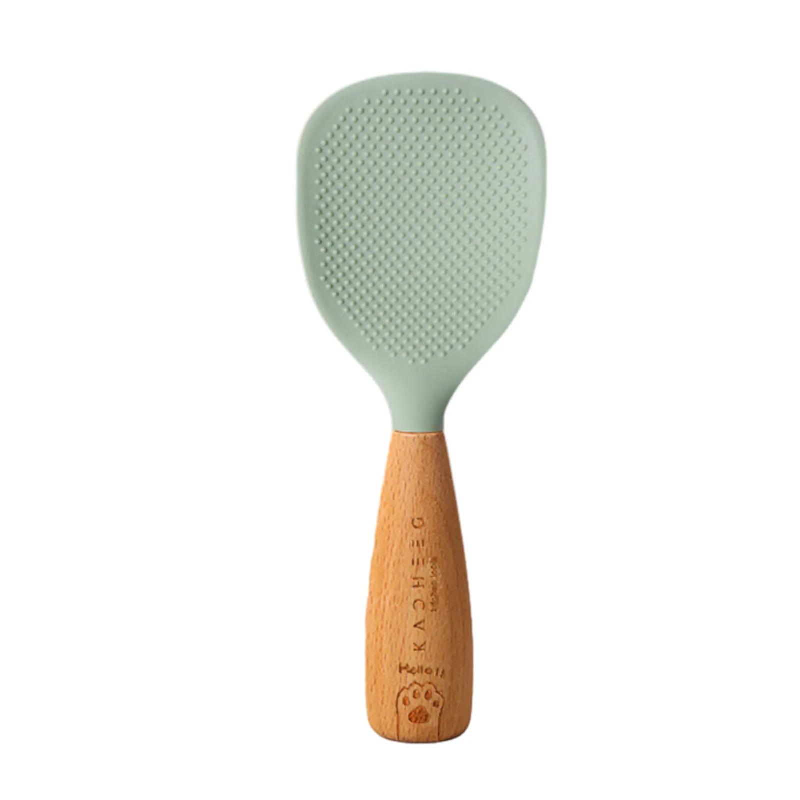 

Silicone Rice Spoon Non-stick Cooking Spoon Anti Scalding Paddle Shovel Spatula With Wooden Handle for Tableware Kitchen Gadgets