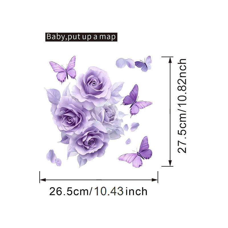 Bathroom Toilet Sticker Modern Minimalist Purple Flower Butterfly Pattern Self-Adhesive Paintings For Bathroom Living Decoration