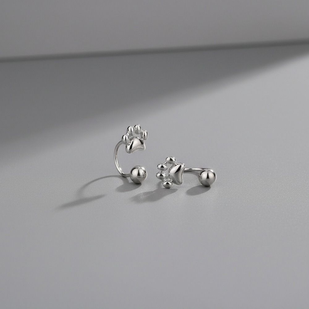 Korean Style Cat Earrings Silver Cat Paw Earrings Pet Kitten Stud Earrings  Women