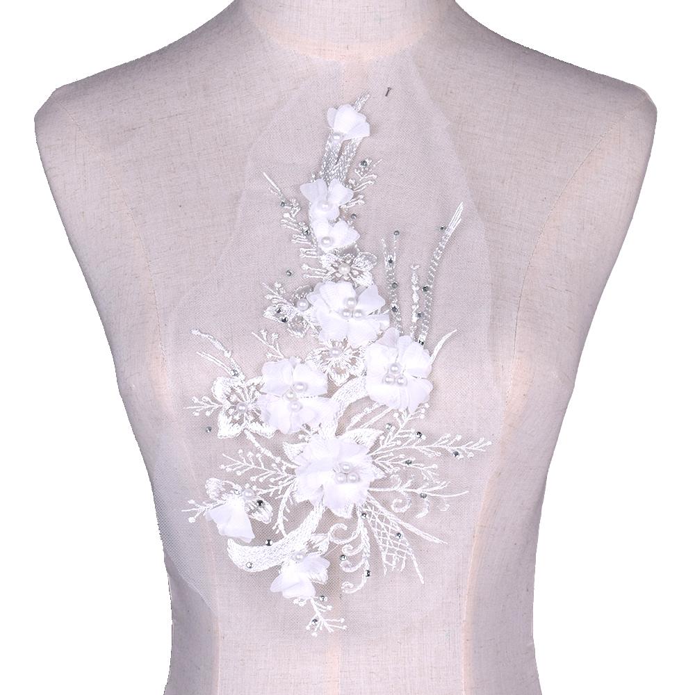 1 Stück Rosa Blau 3D Blume Perlen Stickerei Aufnäher Netzstoff Applikation Nähen Hochzeitskleid Kleidung Reparatur Dekoration