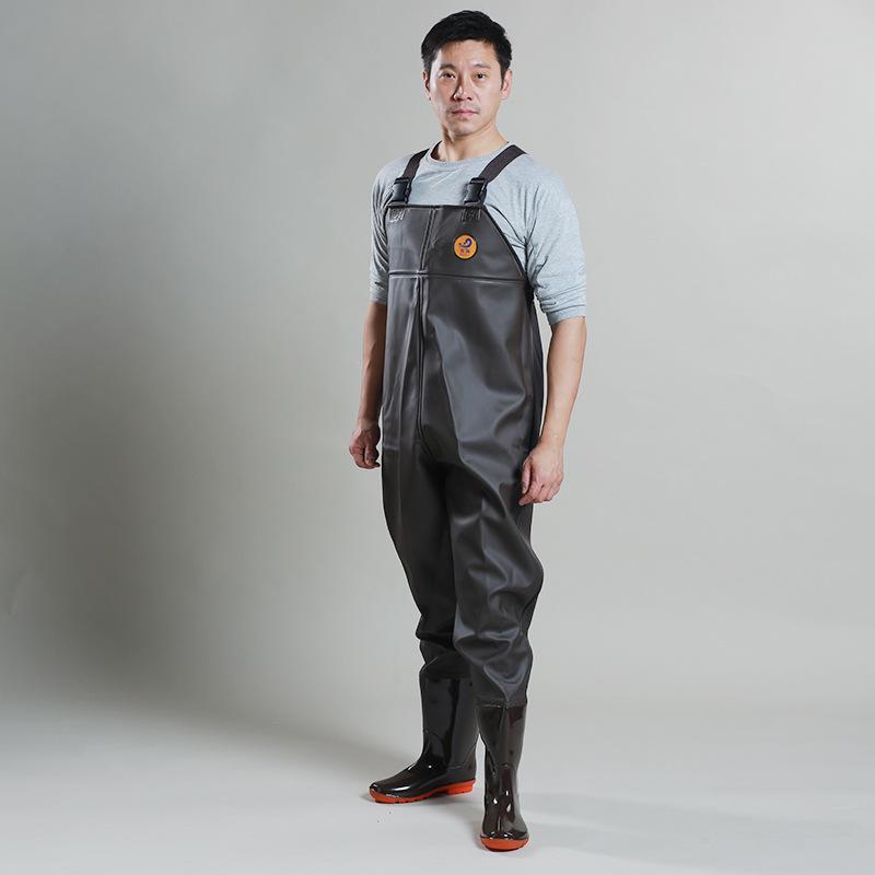 Men's High-End Thickened Wading Suit: Half-Body Waders with Integrated Rain Pants and Water Shoes for Fishing.