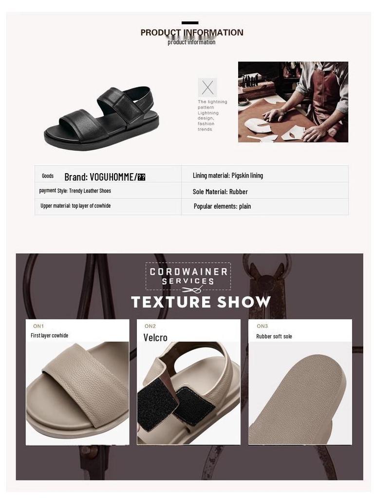 2025 Men's Breathable Genuine Leather Sandals: Soft Sole, Anti-Slip, Outdoor Beach & Sport Footwear
