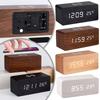 Alarm Clock LED Digital Wooden USB/AAA Powered Table Watch with Temperature Wireless Charging Electronic Desk Clocks