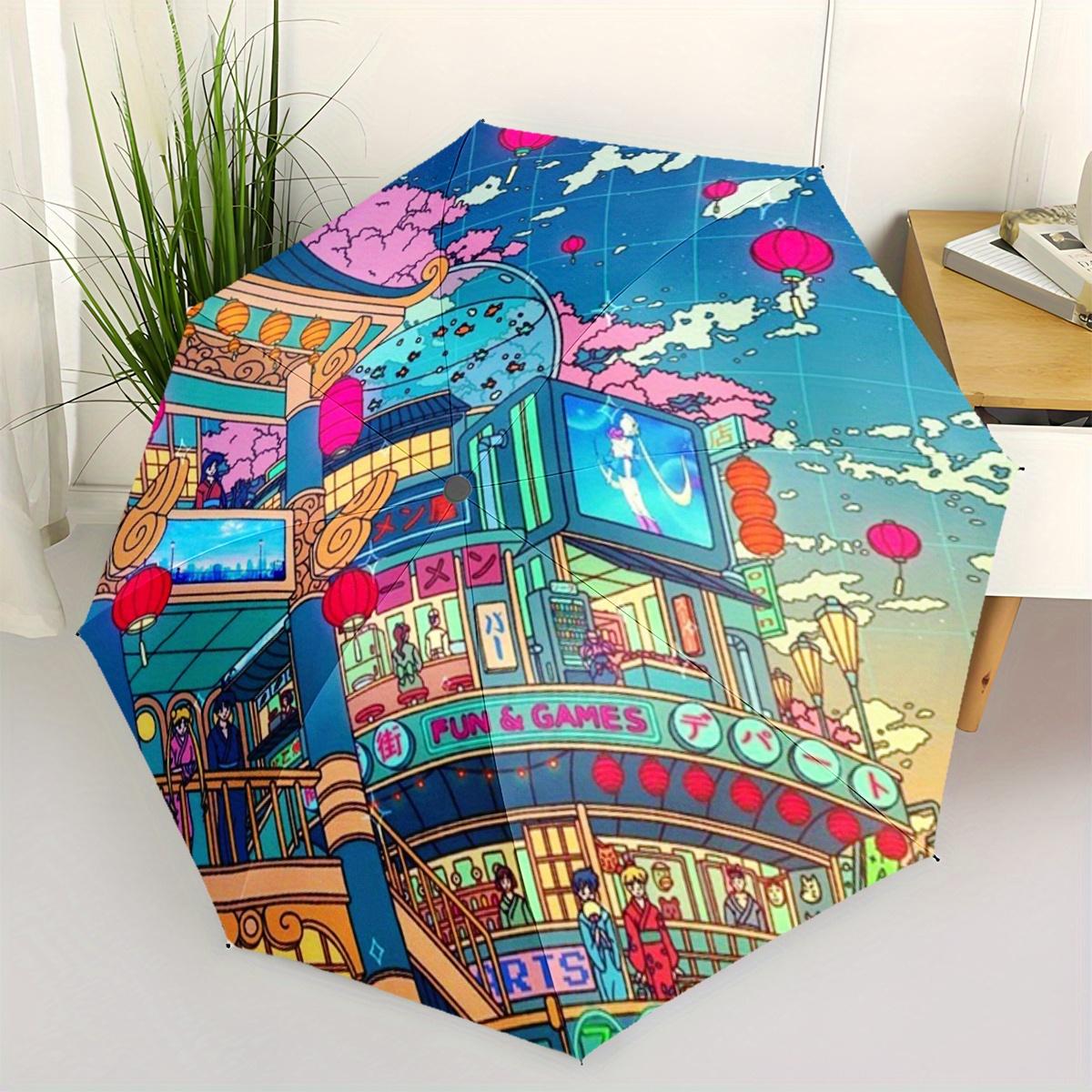 

1pc Japanese Anime Akihabara & Tokyo Skyline Print Automatic Umbrella - Self-Opening/ Closing, 8-Rib Compact Japanese Pop Cult (as the picture,Iron&8K)
