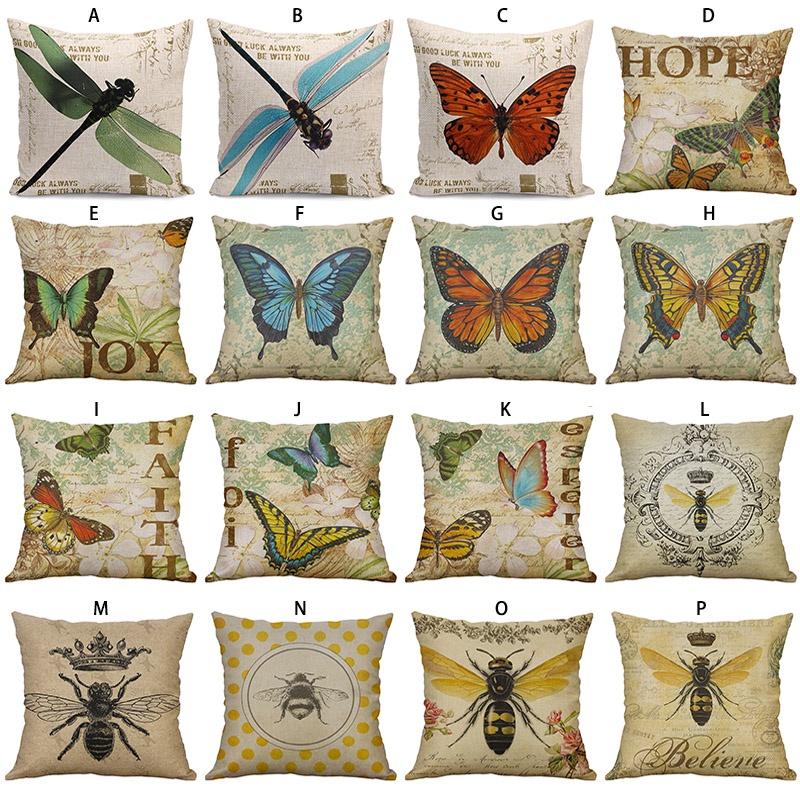 Elegant 18" Butterfly Bees Cotton Linen Pillow Case For Stylish Home Decor
