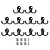 10pcs Black Double Prong Coat Hooks Wall Mounted Retro High Durability Zinc Alloy Wall Hooks for Bathroom Kitchen