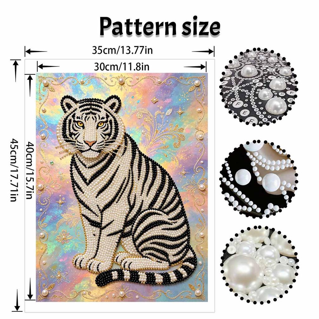 Shiny Pearl Elegant White Tiger DIY Painting Creative Bead Art Craft Household Wall Decoration Nice Present For Art Hobbyists Home Ornament Decor