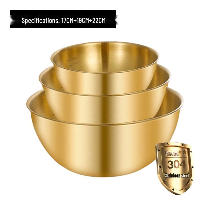 304 Edelstahl Rührschüssel im japanischen Stil mit Skala für Salat, Eierschlagen, Backen und Teigmischen - Goldfarbenes Finish
