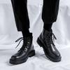 Large Size Men's Leisure Platform Boots Black Autumn Winter Shoes Cowboy Genuine Leather Ankle Boot Handsome Short Botas Zapatos