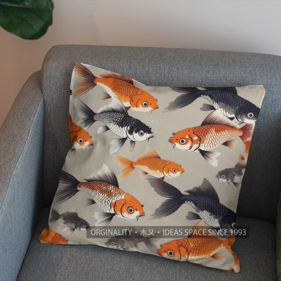 2D Colorful Koi Fish Pattern Throw Pillow Cover Pattern Cushion Cover Suitable For Sofa Bedroom Car Pillow Cover