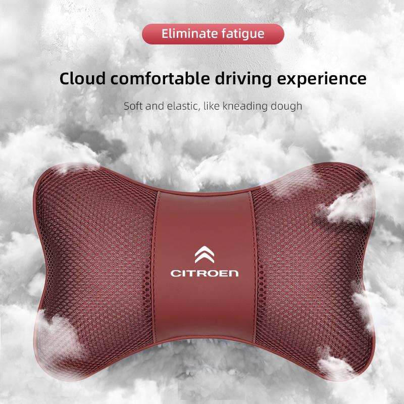 Car Headrest Pillow Leather & Ice Silk Fabric Neck Support For Citroen C3 C5 C5X C4 e-C4 X e-C3 C-Elysee Berlingo C1 Keychain ait256