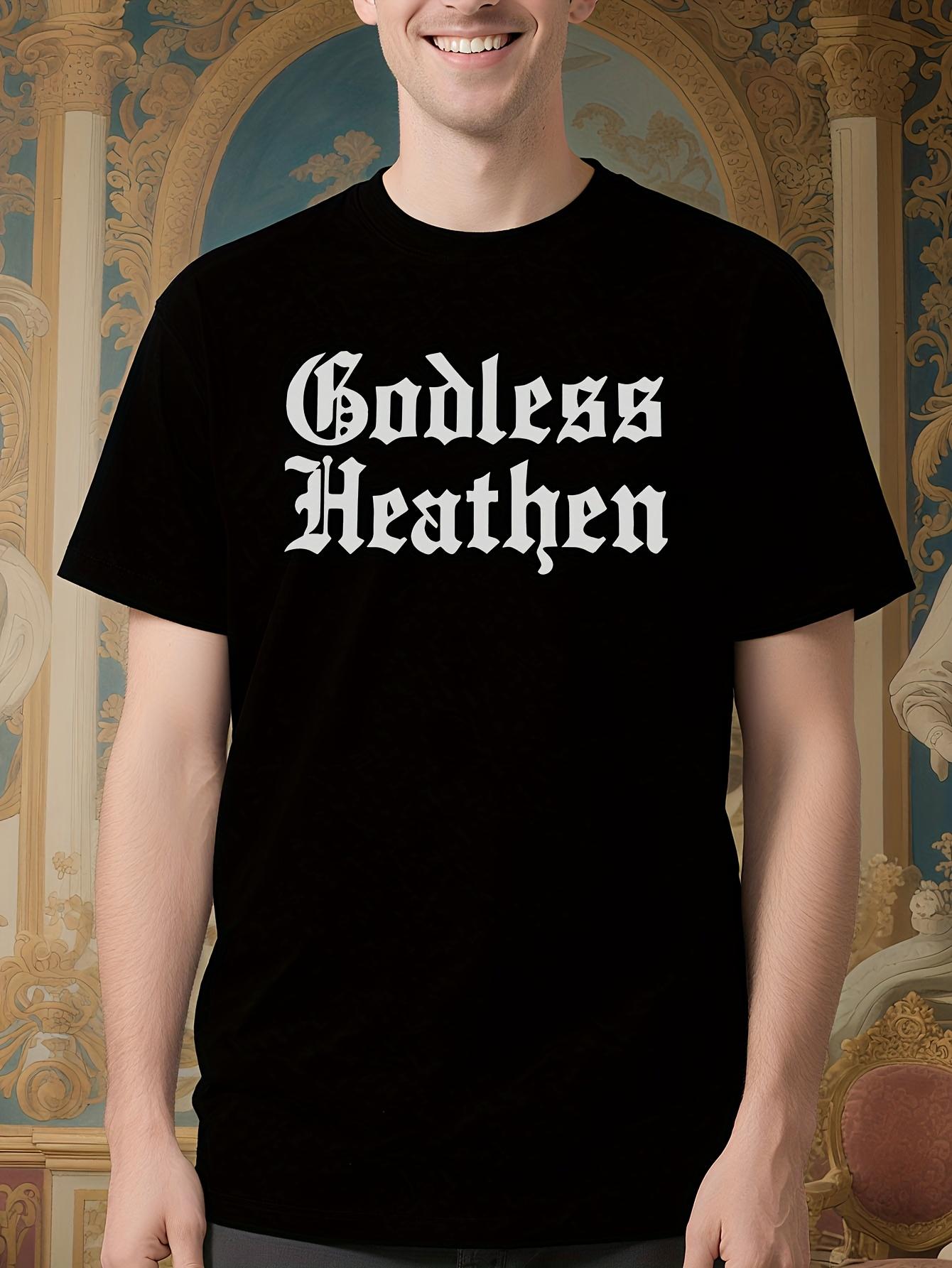 Black Atheist Graphic Tshirt - Godless Heathen Sarcastic ... S