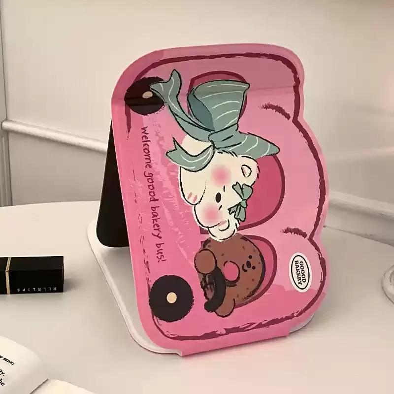 

Cartoon Makeup Mirror Cute Small Folding Mirror Portable Pocket Cosmetic Mirror for Women Student Dormitory Wholesales 2025 New Small 9.5cm земляничный