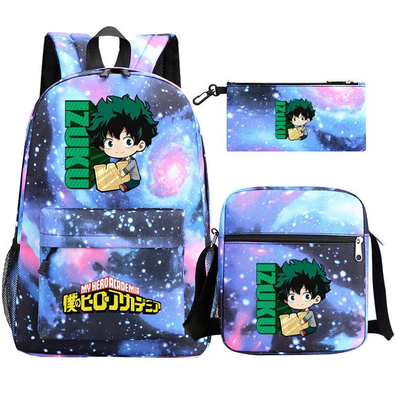 Young Students Schoolbag Animation Three-Piece Backpack Diagonal Hanging Bag Pencil Case