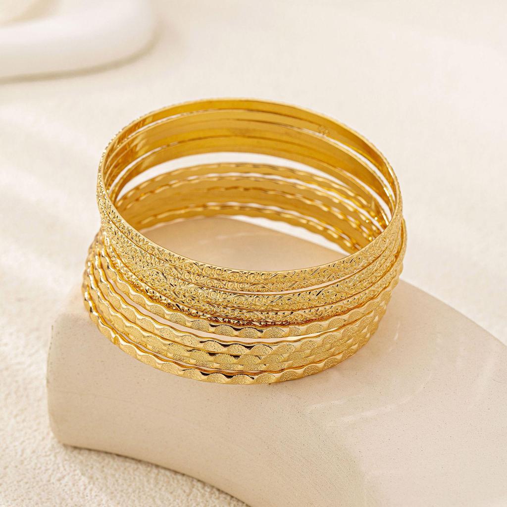Classic Bohemian Embossed Plain Band Bangle Set for Women