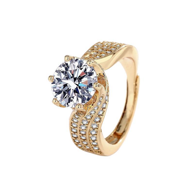 Lamp Luxury Three-Carat Super Flash Eight Hearts And Eight Arrows Zircon Ring Women'S Advanced Sense Open Index Finger Ring