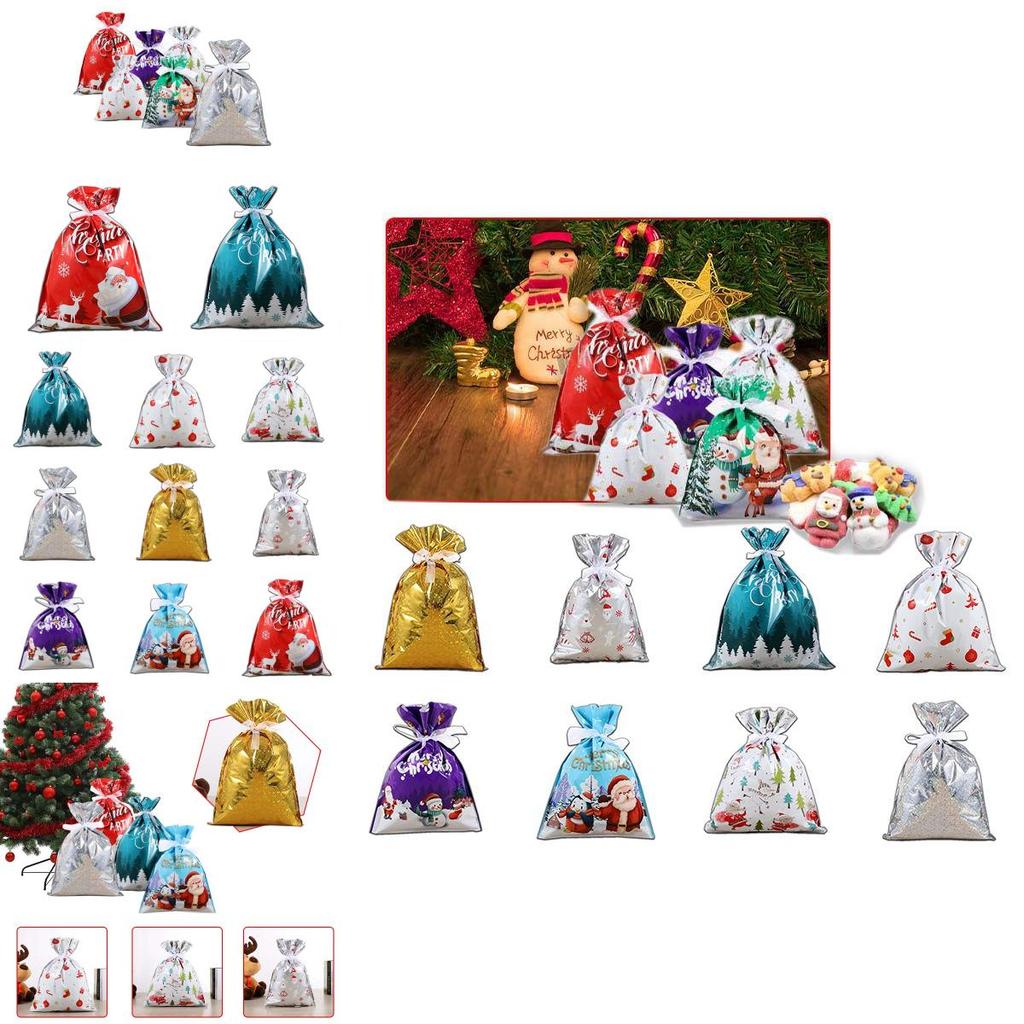 Adorable Large Christmas Gift Bag Set With Ribbon Perfect For Holiday Candy Storage And Wrapping Needs