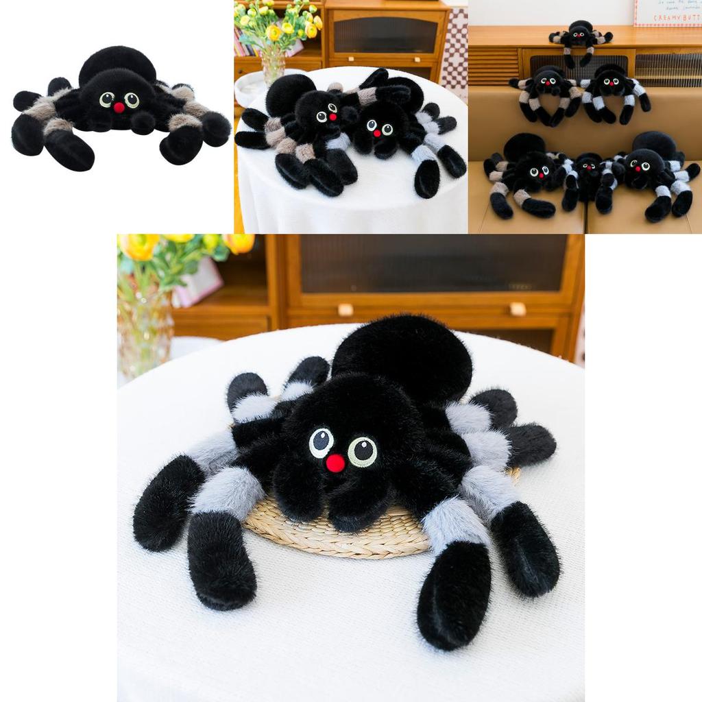 Black And White Spider Plush Doll With Soft Rabbit Fur For Play And Decor