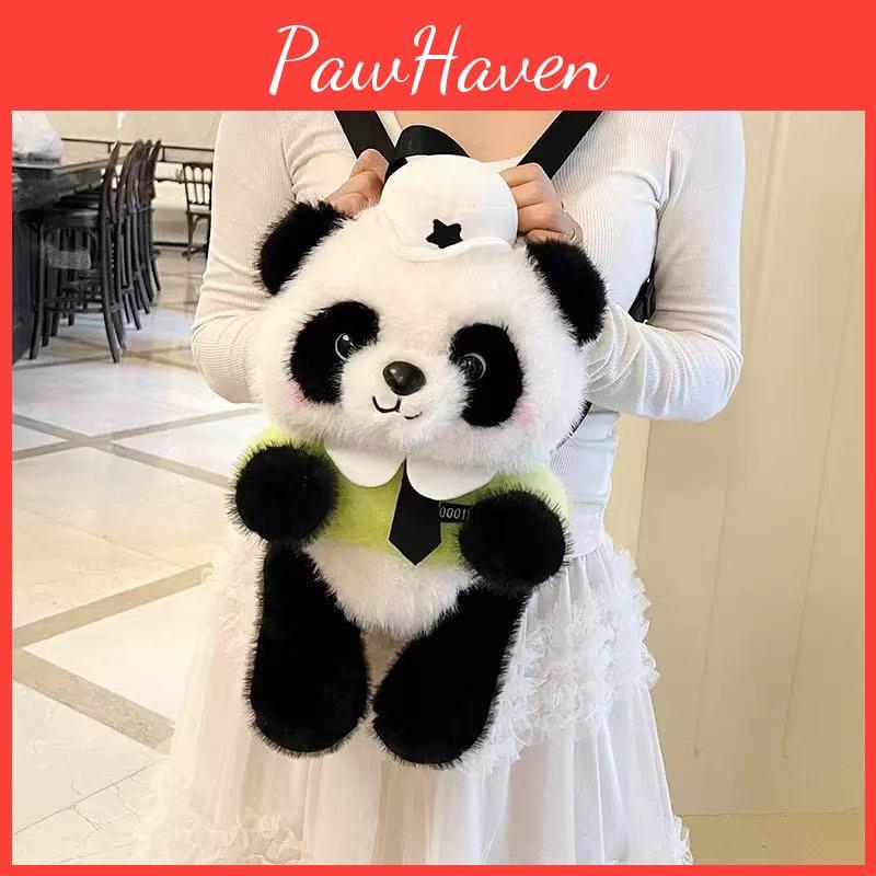 Police Panda Plush Backpack For Girls With Zipper Closure And Design Cartoon