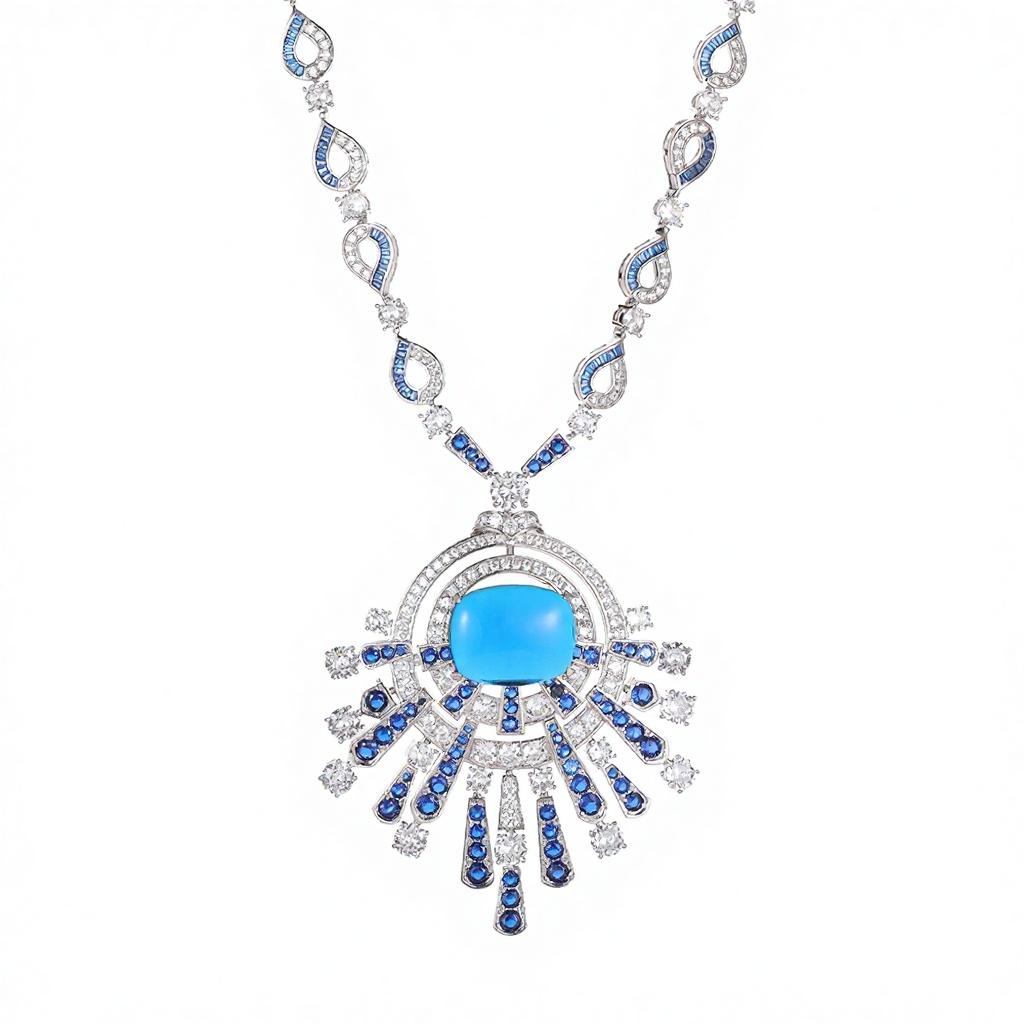 Blue Square Classic Luxury Platinum Plated Brass Zircon Sweater Chain Stylish Bohemian Style Necklace for Women Anniversary