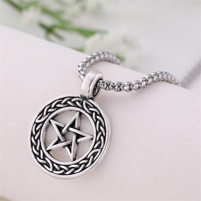 Vintage Pentagram Pendant Necklace for Men Stainless Steel Jewish Star Religious Jewelry Gift