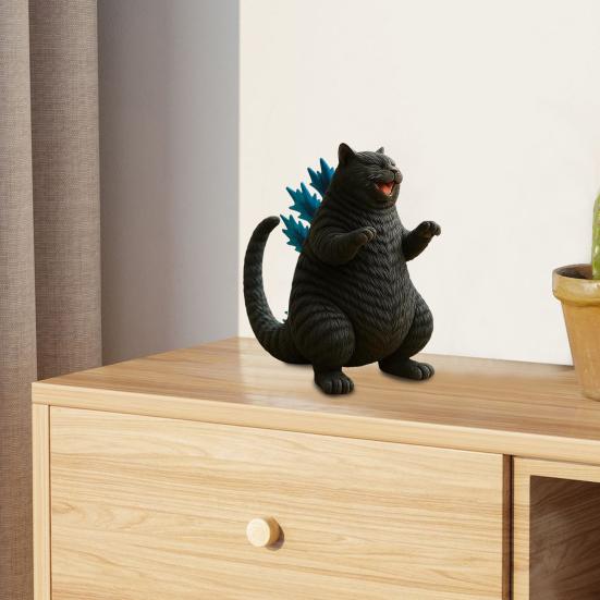 1/2Pcs Roaring Cat Figurine Dinosaur Kitten Resin Statue Cartoon Animal