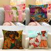 Funny Animal Friends Gift Design Cushion Cover Natural Linen Organic Fabric DoubleSided Printing Room Sofa Decor Pillow Case