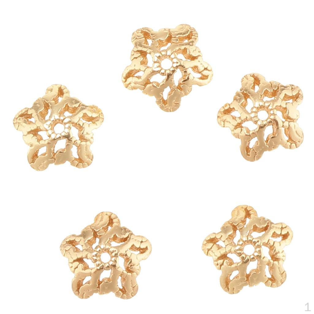 

5 Pieces 25 Sterling flower Beads Cap Spacer End Jewelry Findings Hollow Out Design 6mm Gold