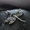 1 Piece Vintage Insect Dragonfly Flower Faux Blue Crystal Metal Silver Color Pendant Necklace