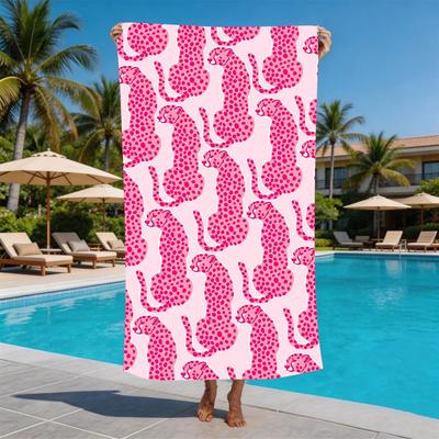Asciugamano da Spiaggia Microfibra Retro Ghepardo Leopardo Selvatico Sovradimensionato Extra Large Estetico Rosa Fantasia Animali Coperta da Piscina per Donne
