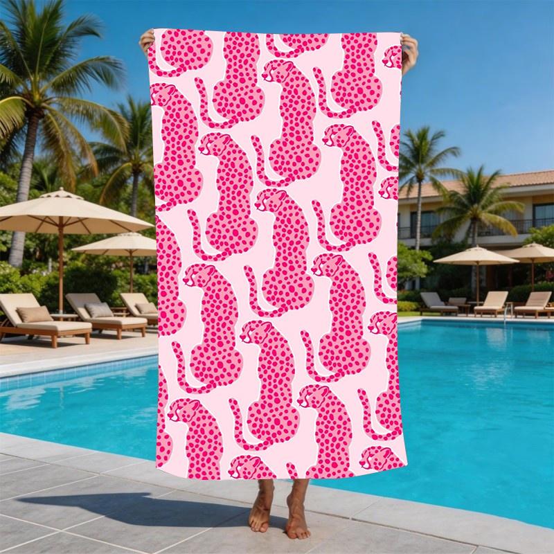 Retro Wild Cheetah Leopard Microfiber Beach Towel Oversized Extra Large Aesthetic Pink Animal Pattern Pool Blanket for Women