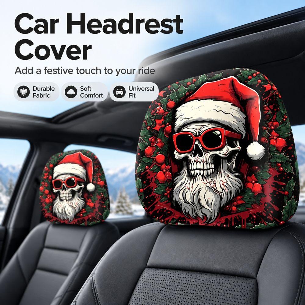2PCS Santa Claus Print Car Seat Headrest Cover Auto Headrest Cover Set Car Interior Decoration