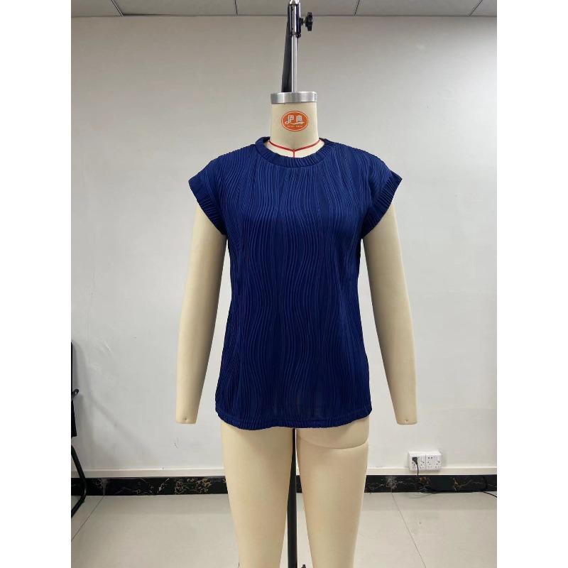 Women's Blouse Summer Solid Color Texture Short Sleeve Women's Shirt Casual Tops Fashion New Loose Round Neck Female Shirts