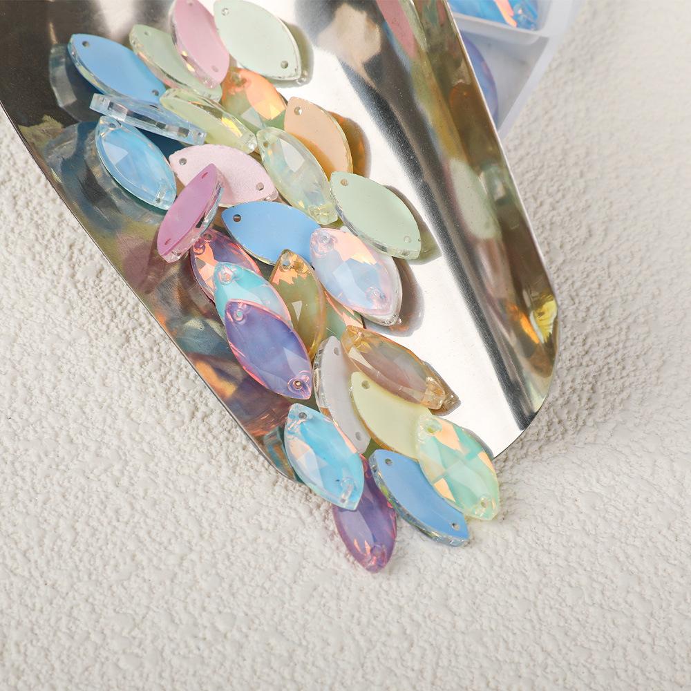 Neon Fluorescent Mocha Protein Horse Eye-Shaped Glass Hand Seam Drill, Flat Bottom Drill Double Hole Rhinestone Handmade Diy Accessories