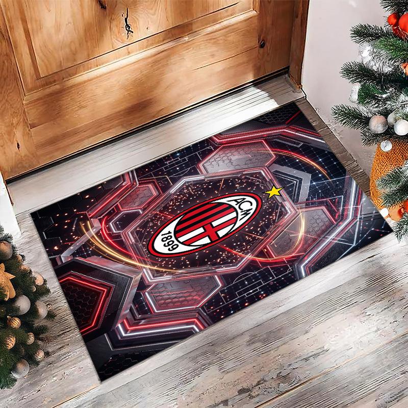 Tappeto in Flanella Stampato AC Milan Antiscivolo Morbido Poliestere Tappeto per Pavimento Tappetino Decorativo da Interno per Camera da Letto Soggiorno Divano Sala Giochi Decorazione Casa
