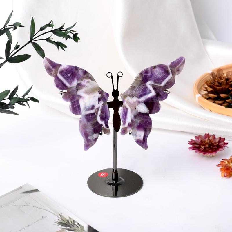 High Quality Natural Amethyst Flower Agate Carved Butterfly Crystal Butterfly Wings for Decoration (Amethyst,One Size)