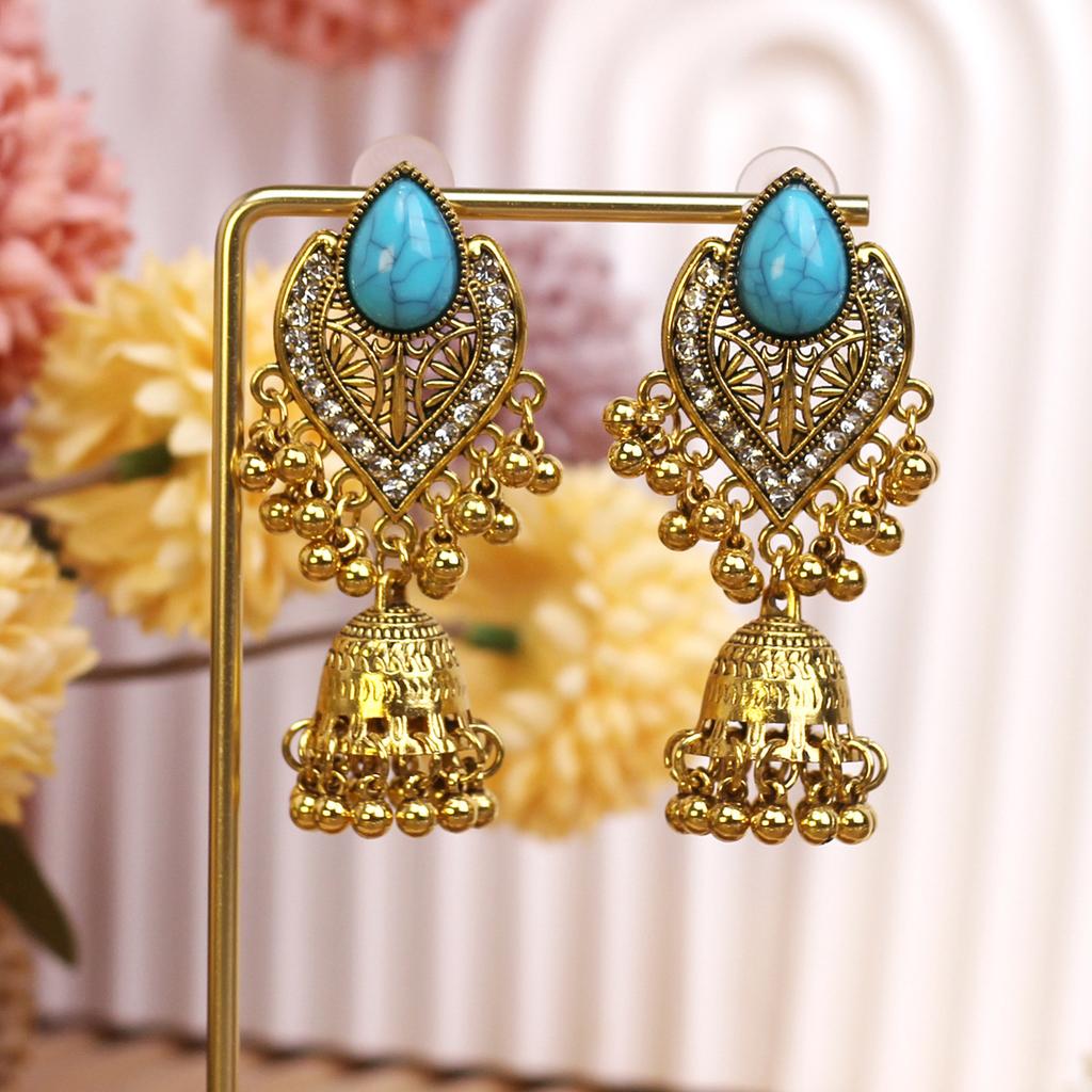 Retro Diamond-Encrusted Bells, Water Drop Ear Hooks, Light Luxury Bohemian Style Fashion Temperament Earrings