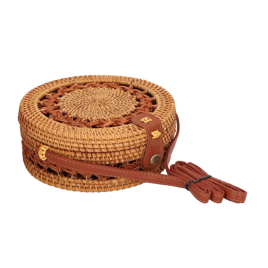 Rattan Hand Made Bag Round Stylish Women Handwoven Shoulder Bag for Beach Daily PartiesWhole Side
