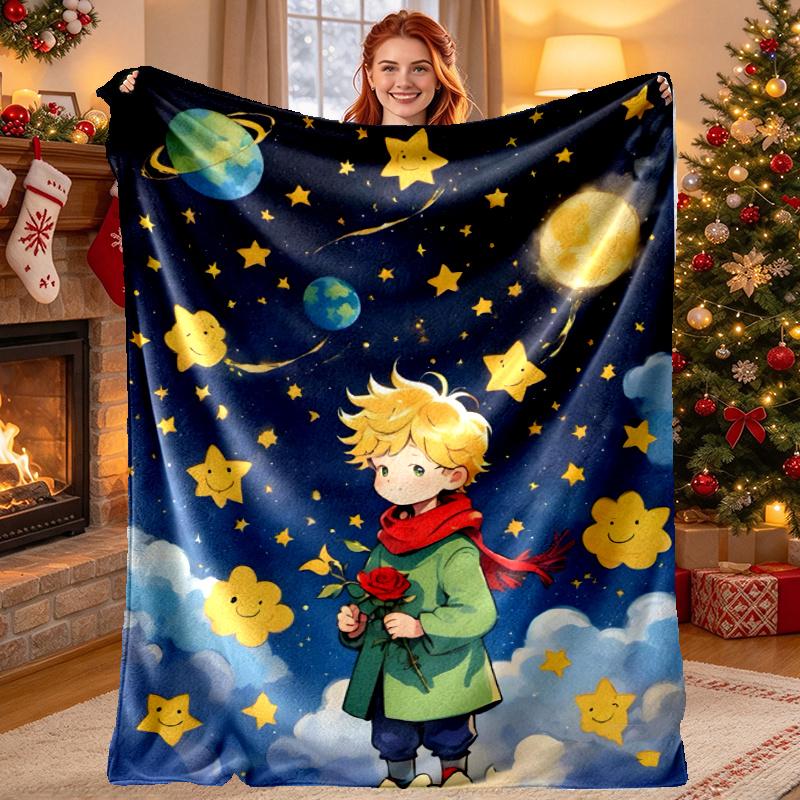 The Little Prince Pattern Blanket for Home Decoration, Bed, Sofa, Car Travel, Camping, Suitable for All Seasons, Birthday Christmas Gift