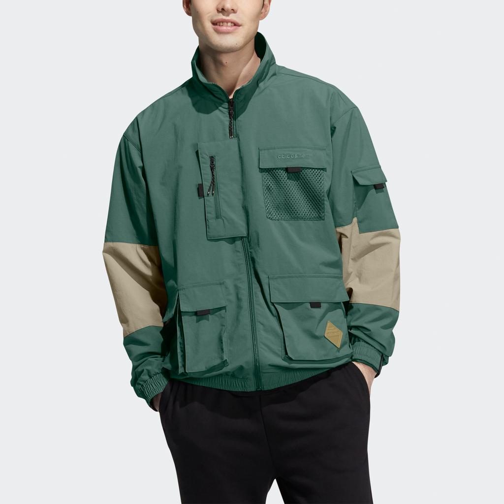 Adidas Neo Cg T1 Multi-Pocket Contrast Sport Jacket With Logo Men Outerwear Green HE7941