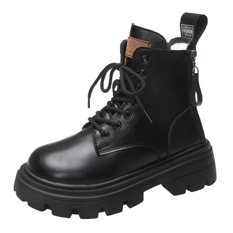 Northeast cold-resistant large cotton boots women's fur integrated leather wool snow boots thick-soled piled thickened warm Martin boots