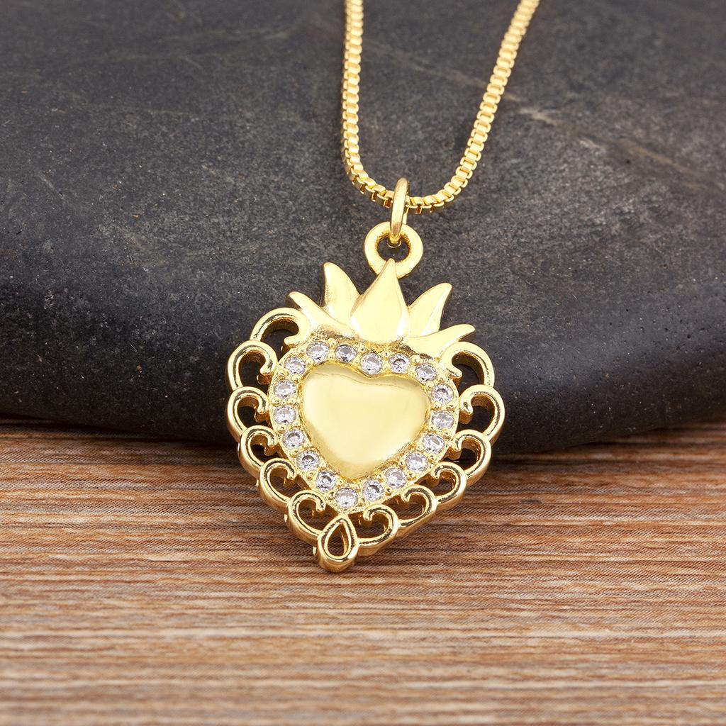 Nidin Hot Sale Romantic Sacred Heart Pendant Necklace For Female Male Irregular Geometric Shiny Crystal Zircon Fine Jewelry Gift