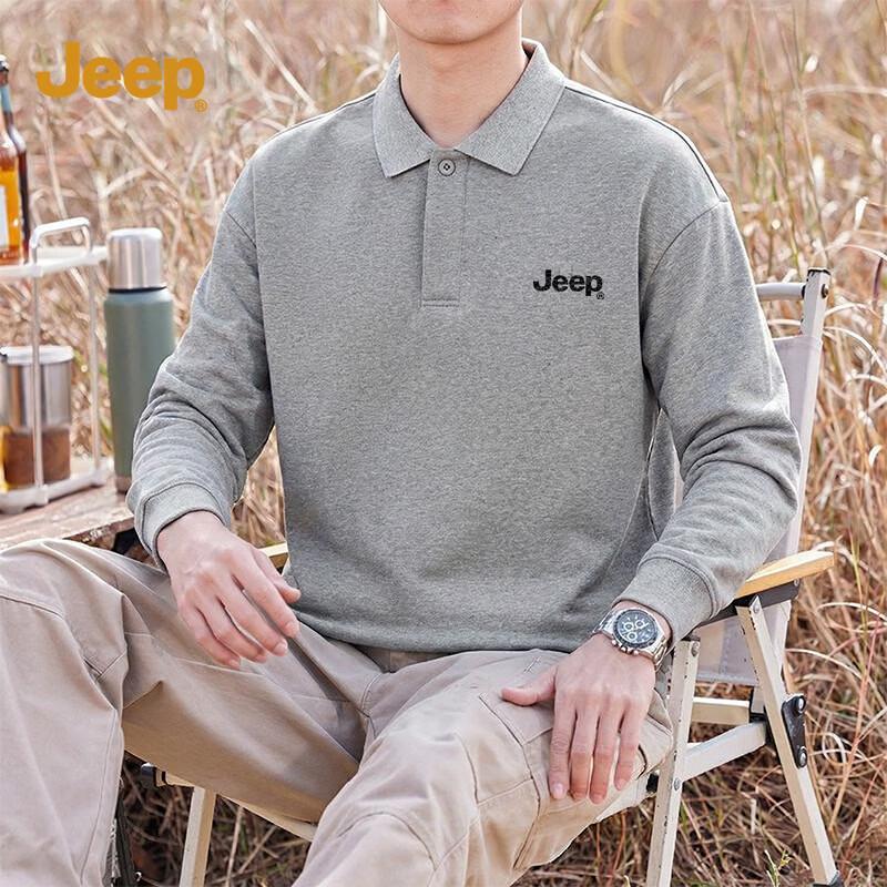 JEEP Men s Classic Polo Collar Long Sleeve Sweatshirt 2XL