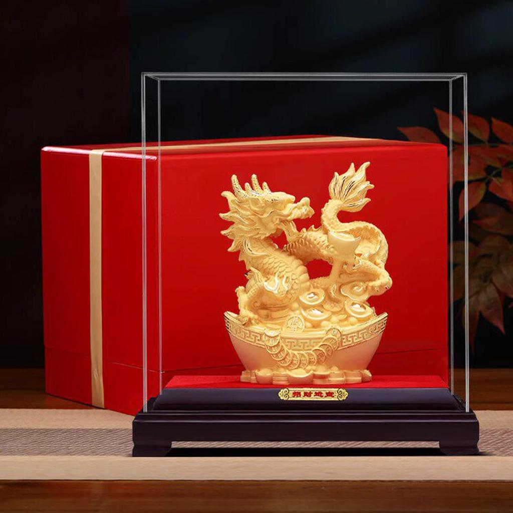 Majestic Wealth Gathering Dragon Figurine, Premium Sandblasted Metallic Sandy Finish, Classic Oriental Feng Shui Art Style Decor, Prosperity