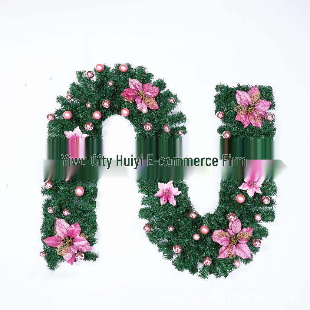 2.7m Christmas Wreath with Lights: Dense Vine and Red Accents for Hanging Decoration