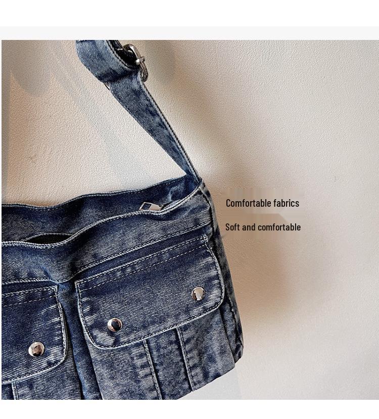 Large Capacity Denim Tote: Japanese & Korean Style, Workwear-Inspired, Versatile Daily Commute & Sports Crossbody Bag