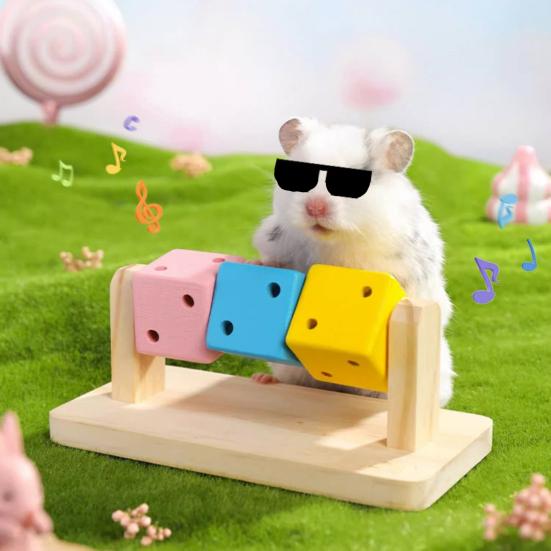 Hamster Enrichment Toy Wooden Painted Cubes Guinea Pig Chew Toy Pet Teeth Grinding Toy