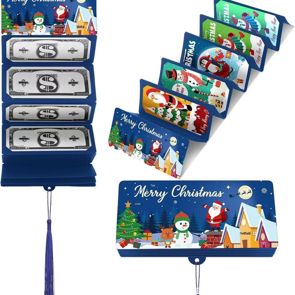 2026 Santa Claus Christmas Money Box with 10 Card Slots - US Dollar Red Envelope Surprise Party Gift