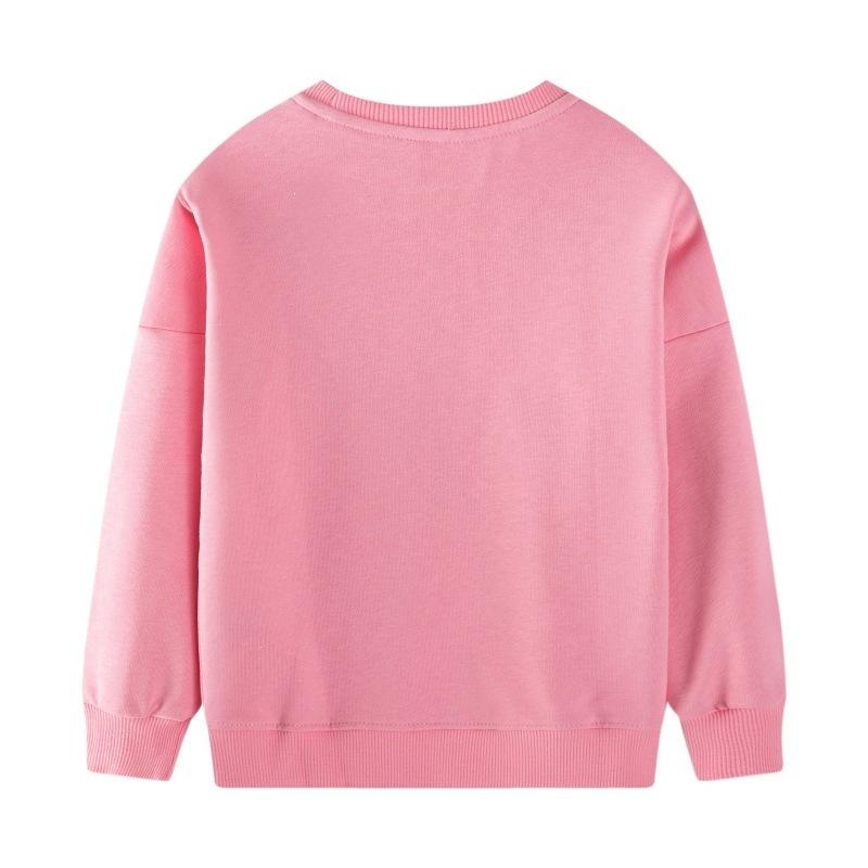 Girls Embroidered Round Neck Sweatshirt Cotton Knit Sporty Base Layer